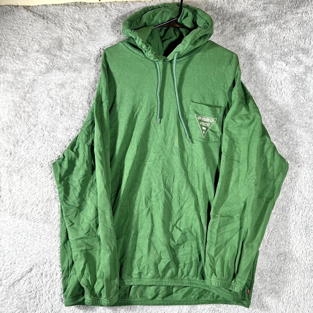 Levi Strauss & Co Athletics Hoodie Mens XL Green Relaxed Fit Pocket French Terry